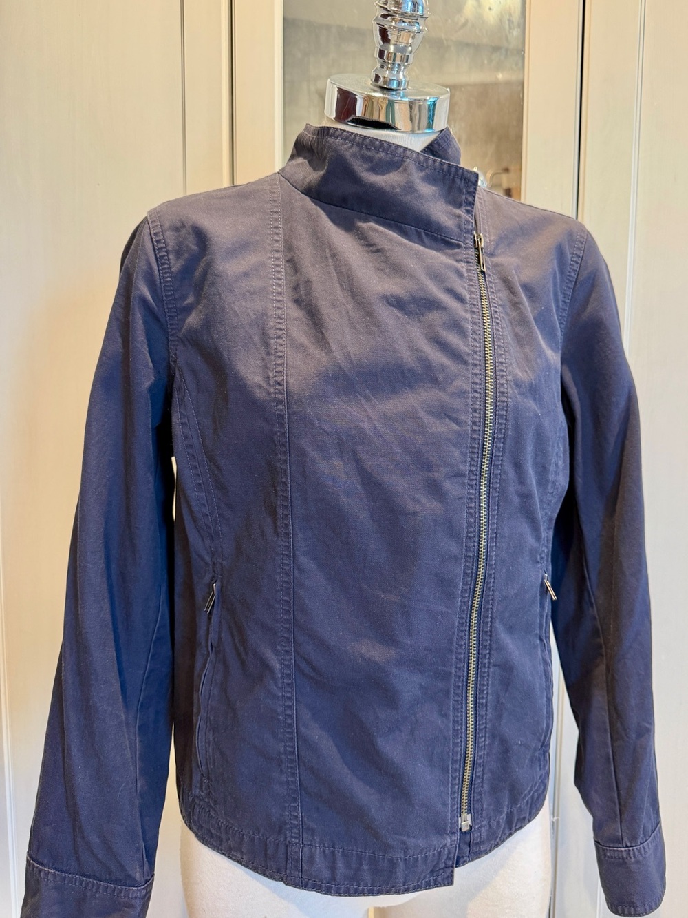 J. Jill Navy Asymmetric Zip Utility Jacket